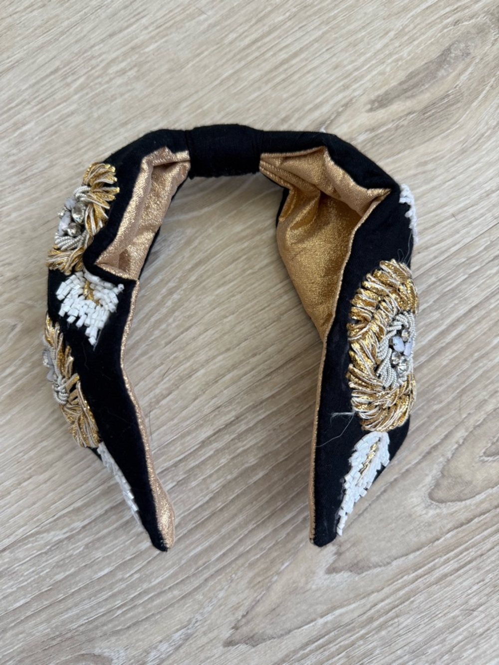 Black & Gold Embroidered Padded Headband
